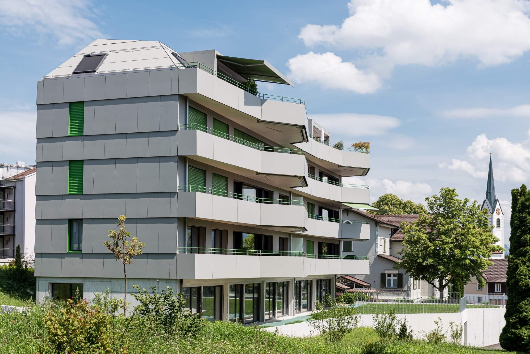 Perspektive, Mehrfamilienhaus Gallusstrasse, Engelburg SG, Ostschweiz. Architektur